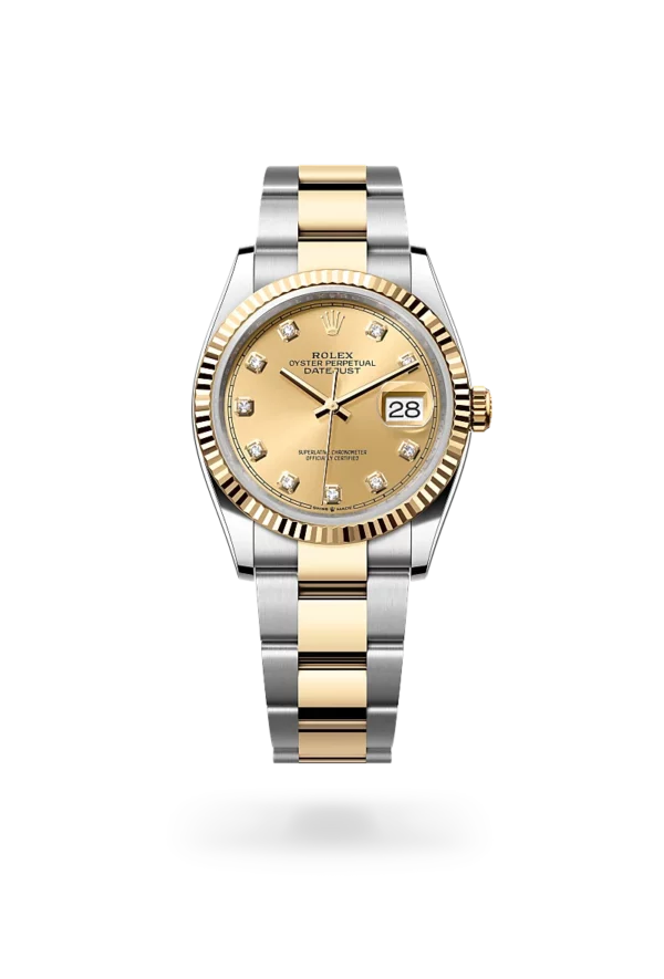 rolex datejust 36 in oystersteel and yellow gold, m126233-0018 - CD Peacock