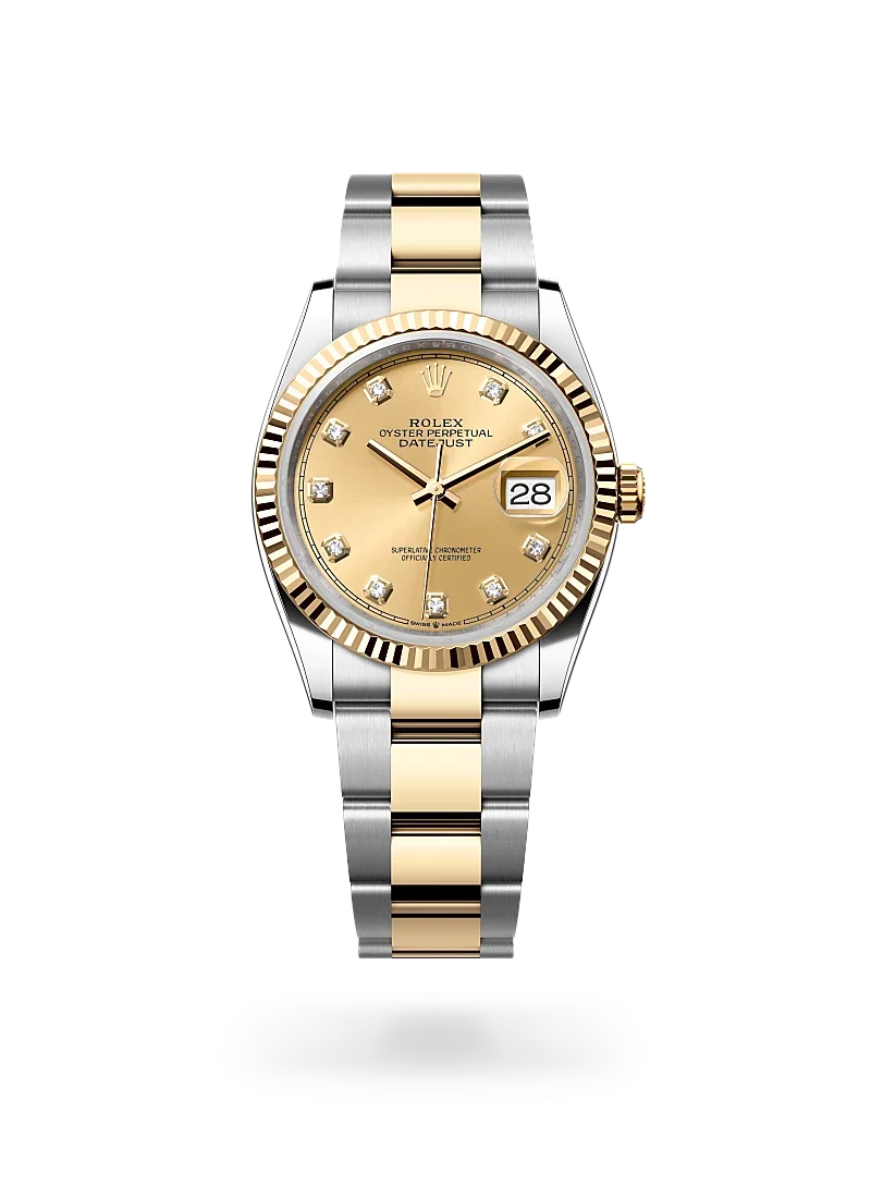 rolex datejust 36 in oystersteel and yellow gold, m126233-0018 - CD Peacock