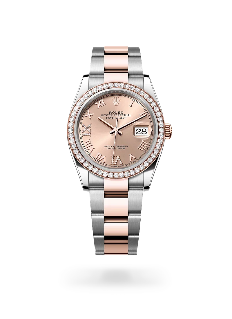 rolex datejust 36 in oystersteel everose gold and diamonds, -m126281rbr-0016 - CD Peacock