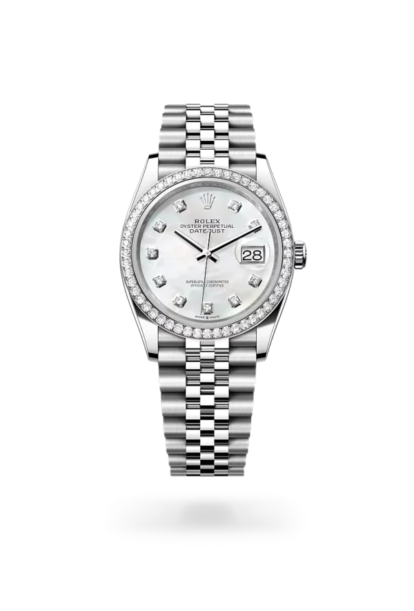 rolex datejust 36 in oystersteel white gold and diamonds, -m126284rbr-0011 - CD Peacock