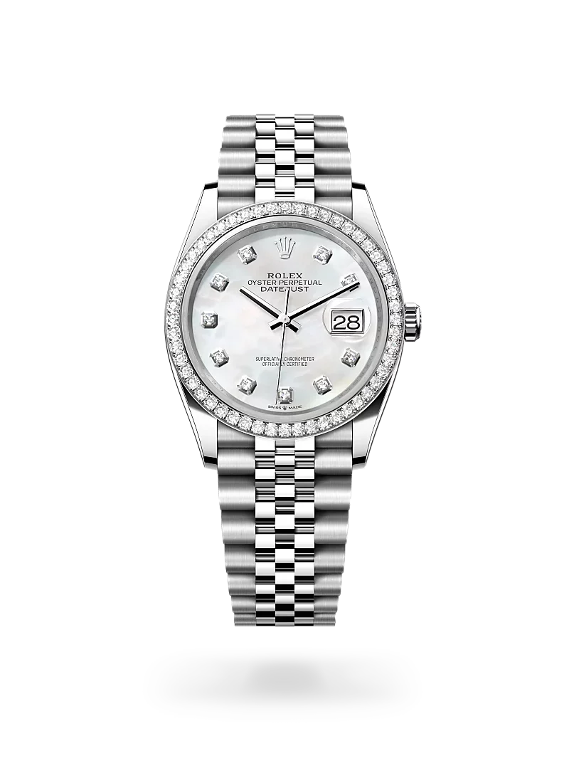 rolex datejust 36 in oystersteel white gold and diamonds, -m126284rbr-0011 - CD Peacock