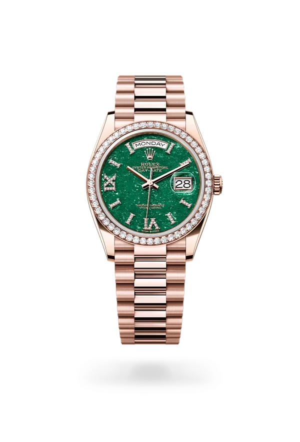 rolex day-date 36 in everose gold and diamonds, -m128345rbr-0068 - CD Peacock