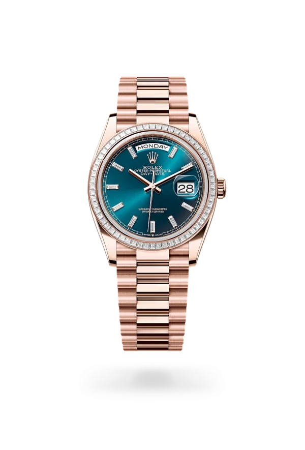 rolex day-date 36 in everose gold and diamonds, m128395tbr-0032 - CD Peacock