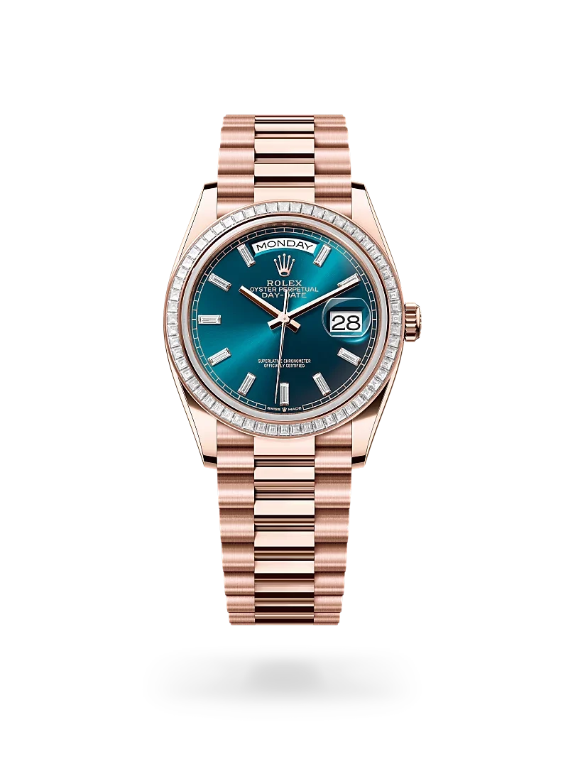 rolex day-date 36 in everose gold and diamonds, m128395tbr-0032 - CD Peacock