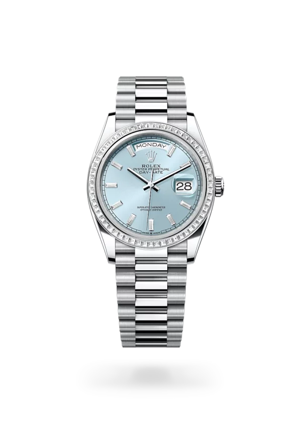 rolex day-date 36 in platinum and diamonds, -m128396tbr-0003 - CD Peacock