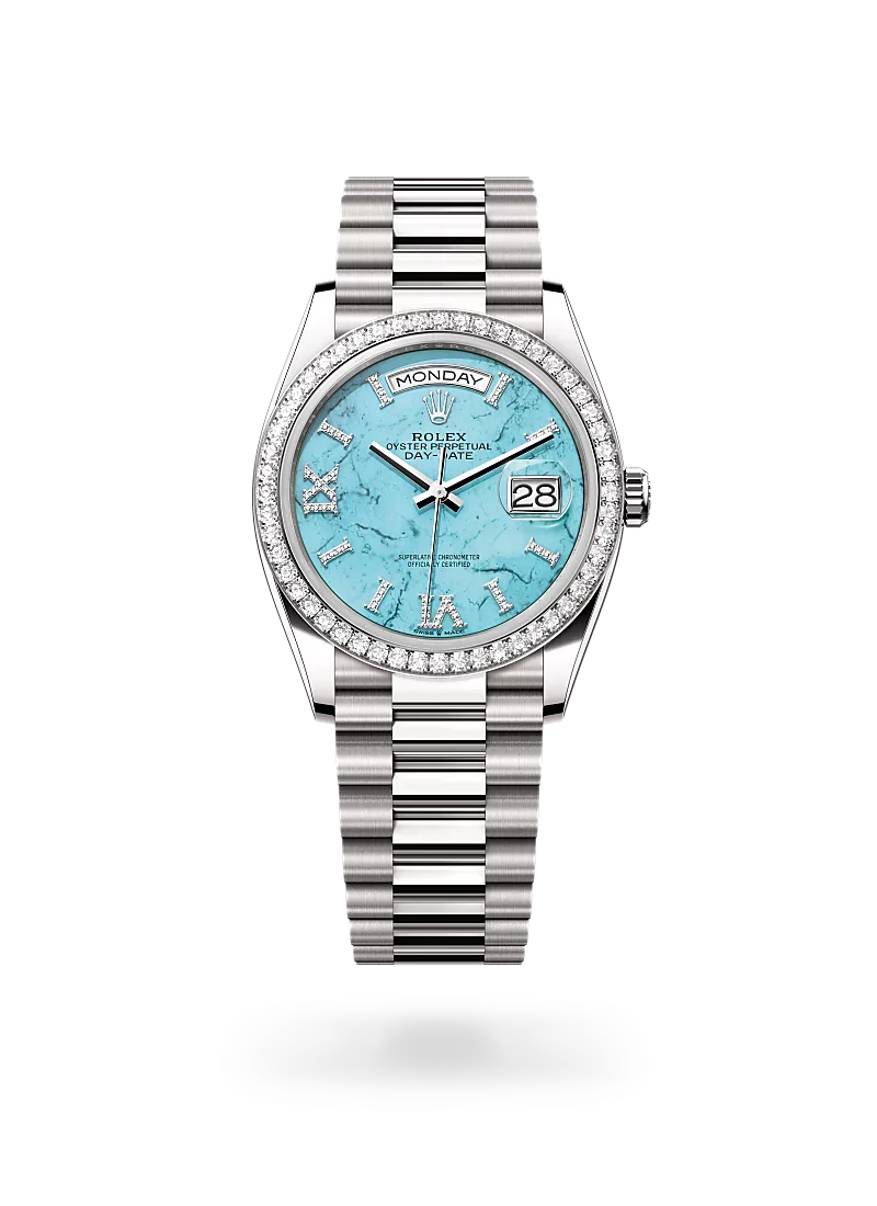 rolex day-date 36 in white gold and diamonds, m128349rbr-0031 - CD Peacock