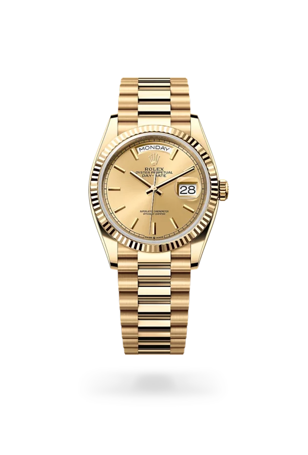 rolex day-date 36 in yellow gold, m128238-0045 - CD Peacock