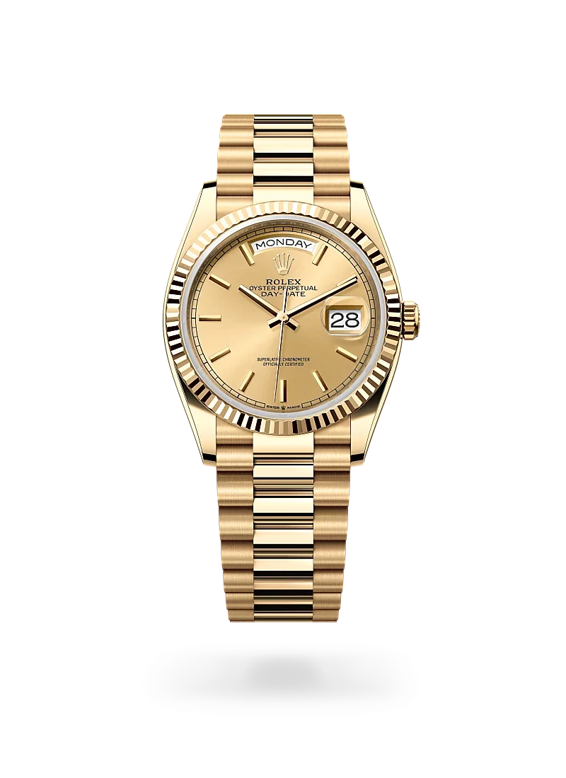 rolex day-date 36 in yellow gold, m128238-0045 - CD Peacock