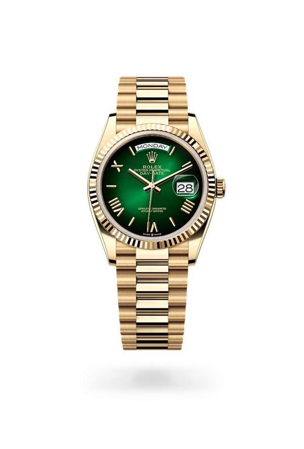 rolex day-date 36 in yellow gold, model, -m128238-0118, CD Peacock