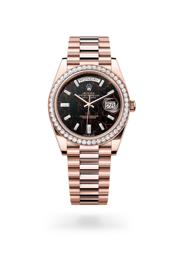 rolex day-date 40 in everose gold and diamonds, m228345rbr-0016 - CD Peacock