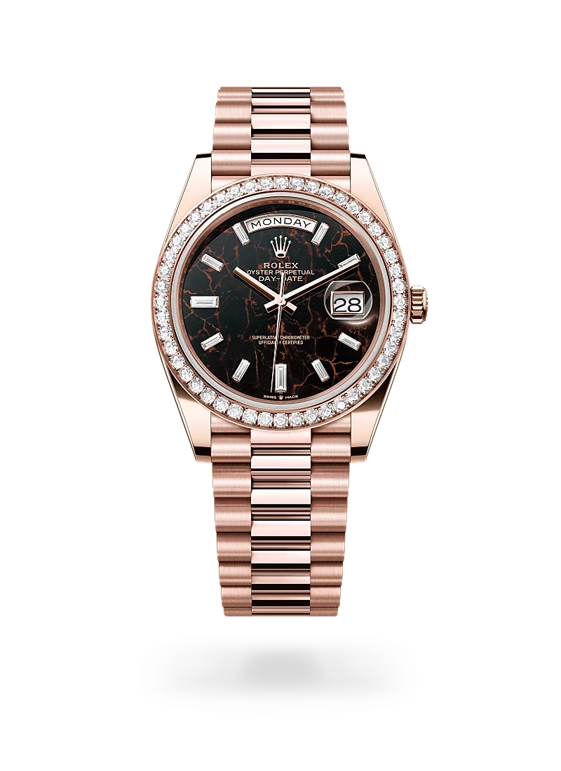 rolex day-date 40 in everose gold and diamonds, m228345rbr-0016 - CD Peacock