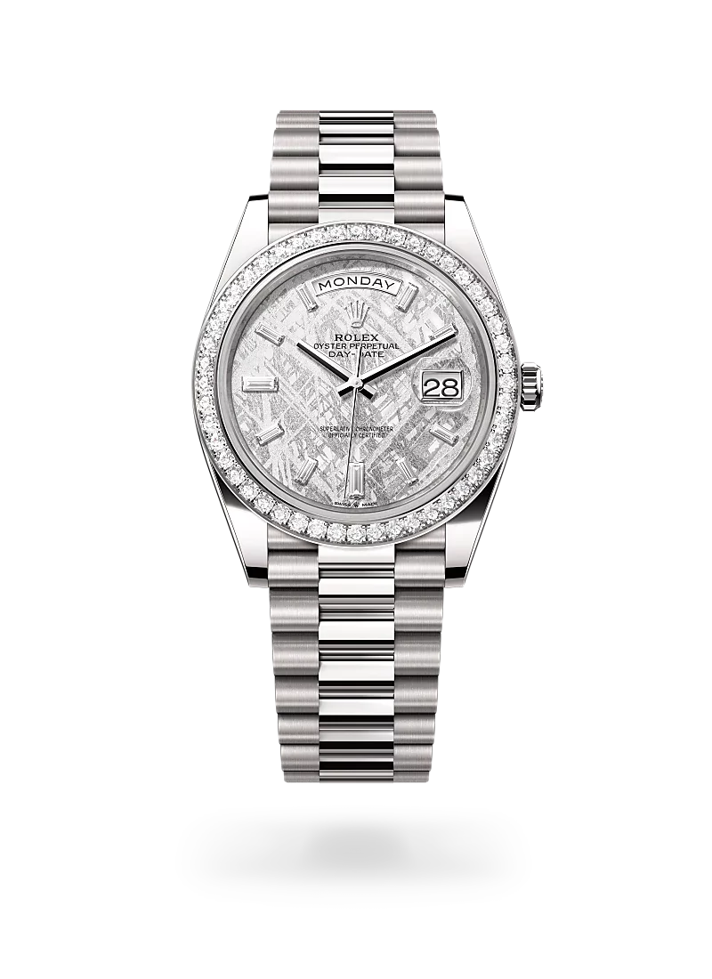 rolex day-date 40 in white gold and diamonds, m228349rbr-0040 - CD Peacock