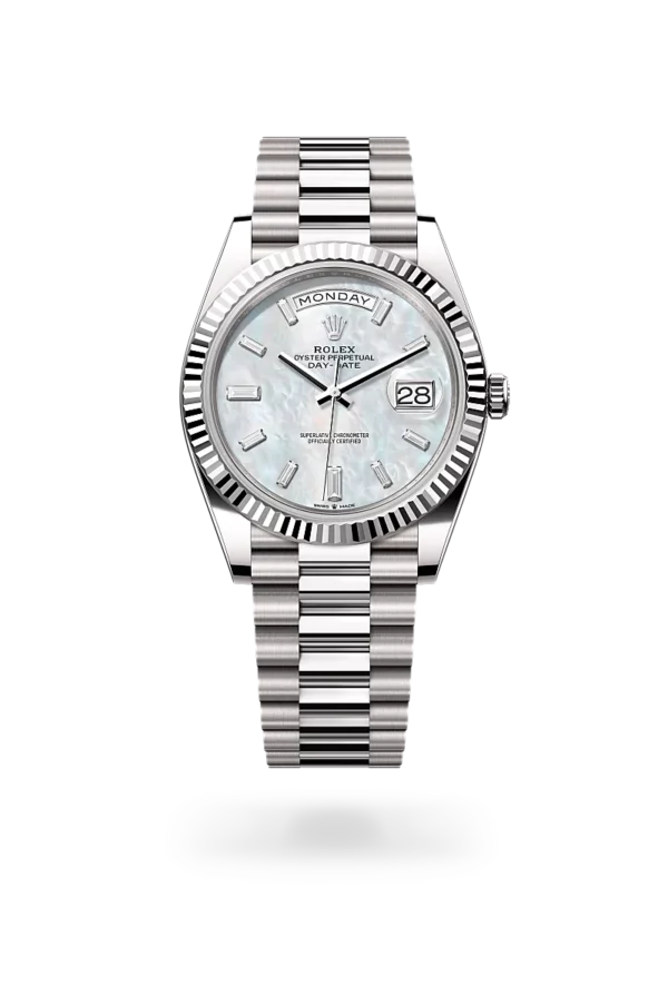 rolex day-date 40 in white gold, m228239-0078 - CD Peacock