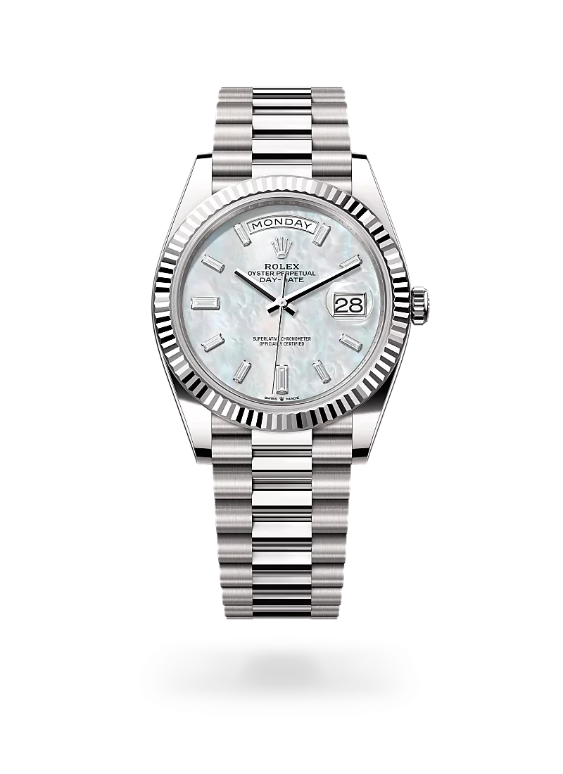 rolex day-date 40 in white gold, m228239-0078 - CD Peacock