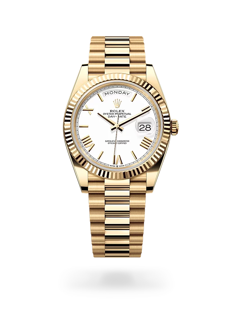 rolex day-date 40 in yellow gold, m228238-0042 - CD Peacock