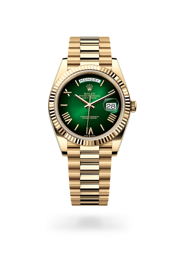 rolex day-date 40 in yellow gold, m228238-0069 - CD Peacock