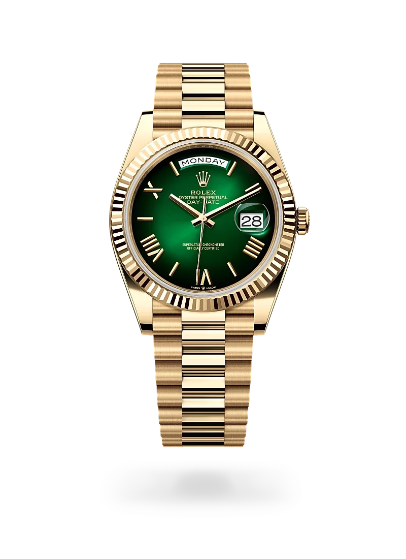 rolex day-date 40 in yellow gold, m228238-0069 - CD Peacock