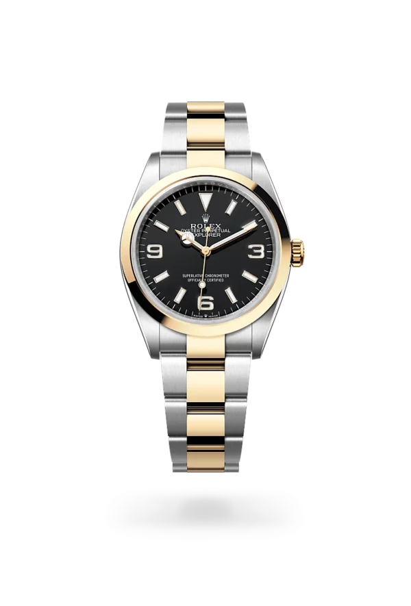 rolex explorer 36 in oystersteel and yellow gold, m124273-0001 - CD Peacock