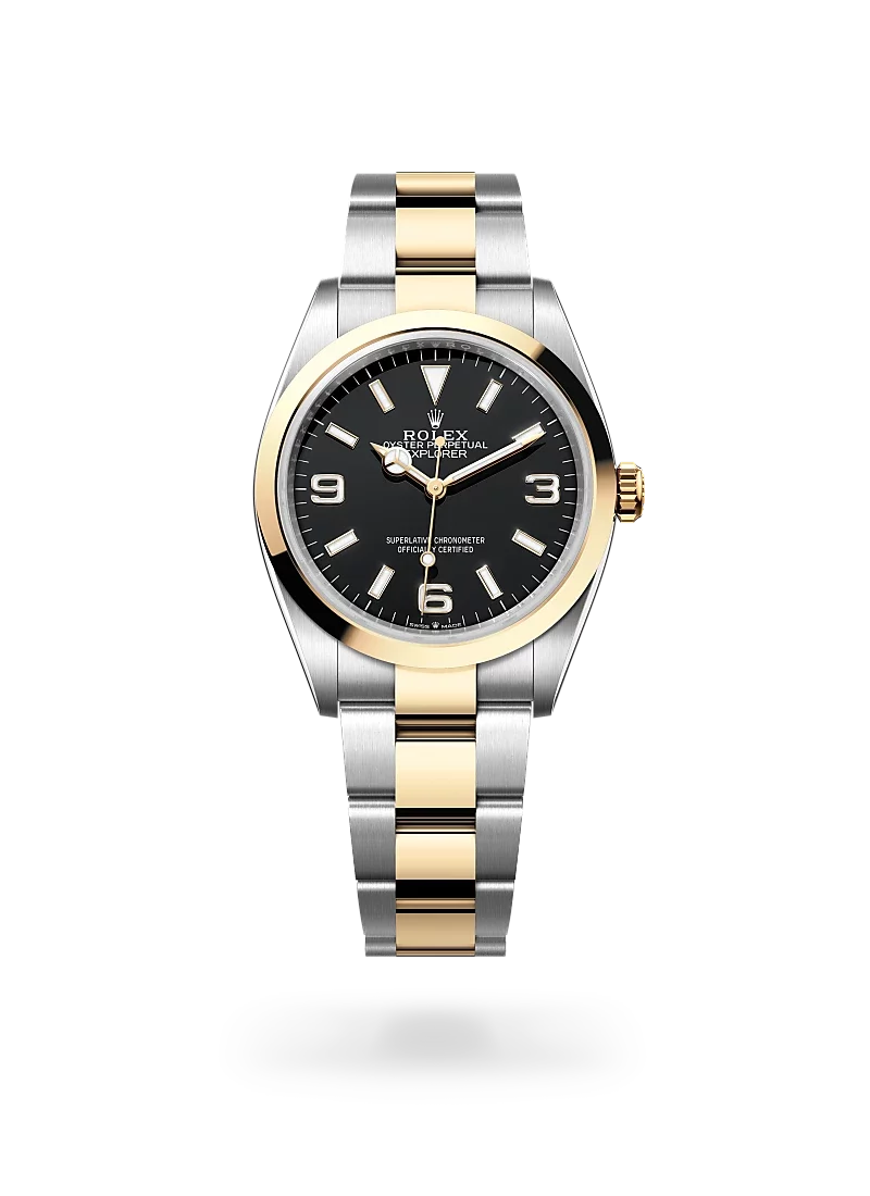 rolex explorer 36 in oystersteel and yellow gold, m124273-0001 - CD Peacock