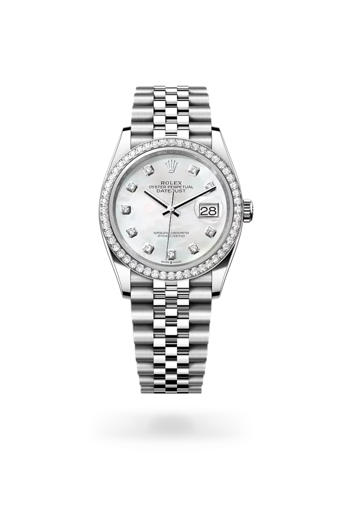Rolex datejust 36 in oyster steel white gold and diamonds, -m126284rbr-0011 - CD Peacock