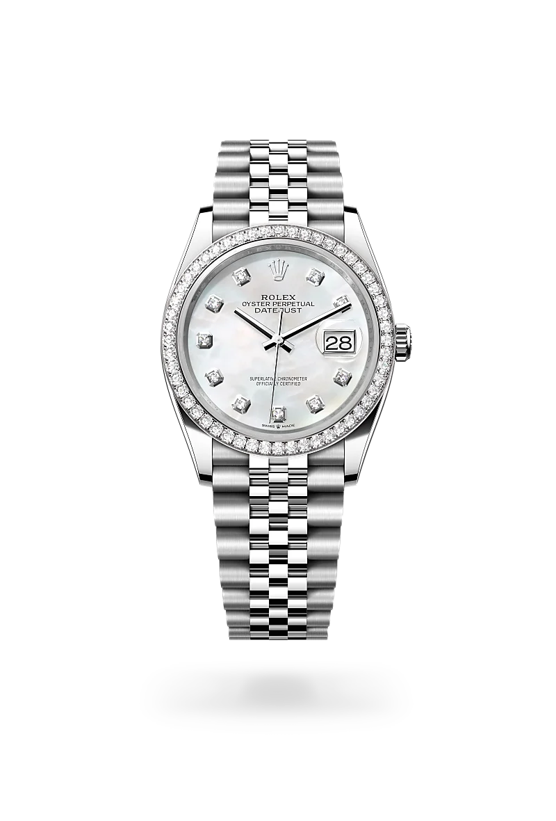 Rolex datejust 36 in oyster steel white gold and diamonds, -m126284rbr-0011 - CD Peacock