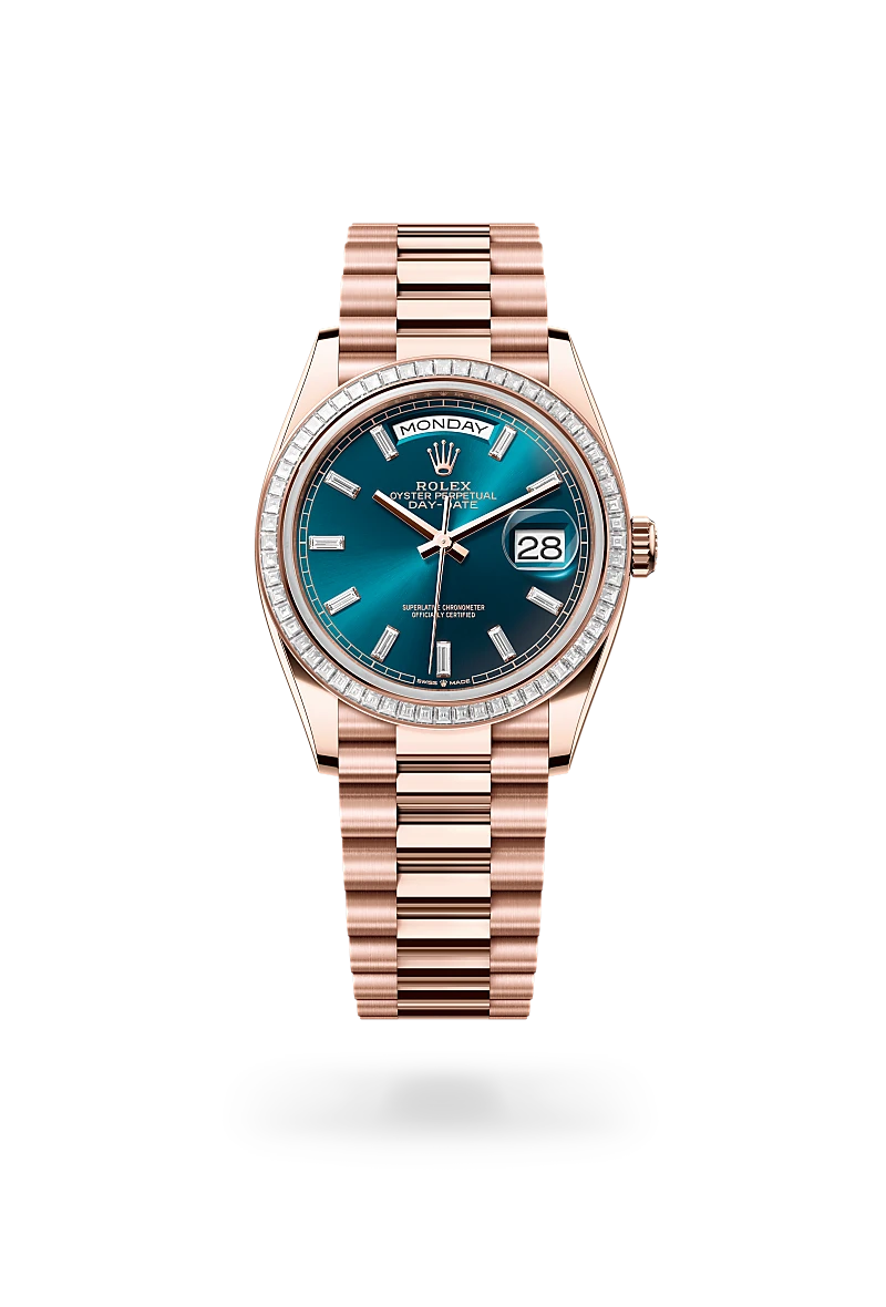 rolex day-date 36 in everose gold and diamonds, m128395tbr-0032 - CD Peacock