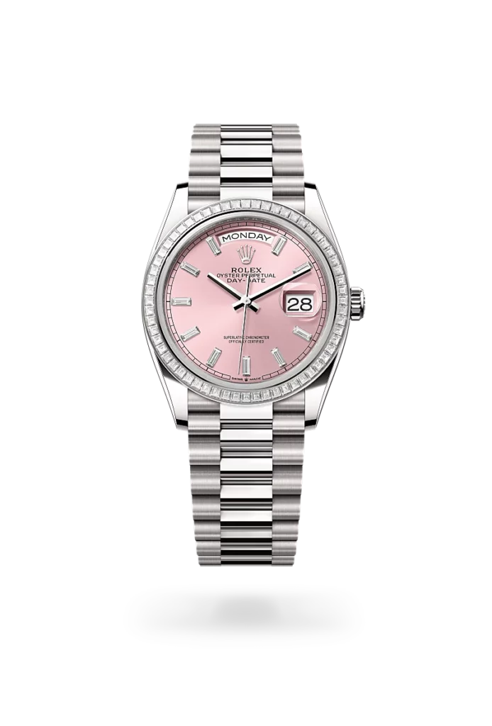 rolex day-date 36 in white gold and diamonds, m128399tbr-0029, CD Peacock