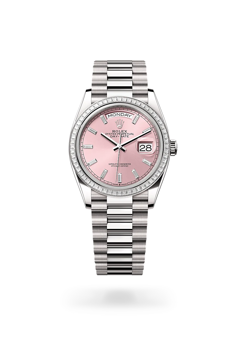 rolex day-date 36 in white gold and diamonds, m128399tbr-0029, CD Peacock