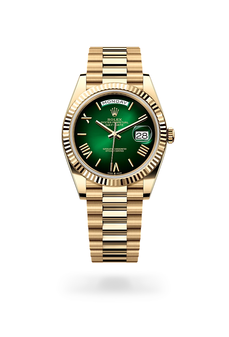 rolex day-date 40 in yellow gold, m228238-0069 - CD Peacock